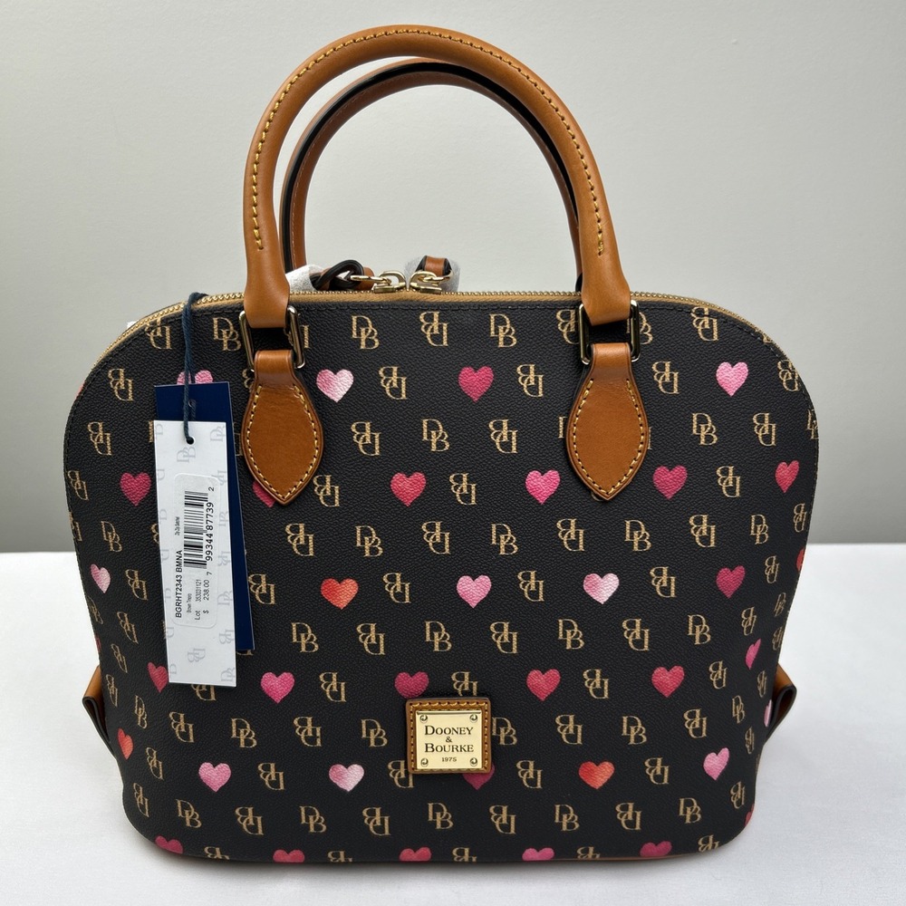 NWT Dooney & Bourke Hearts Signature Zip Zip Satchel Handbag Purse Bag BGRHT2343